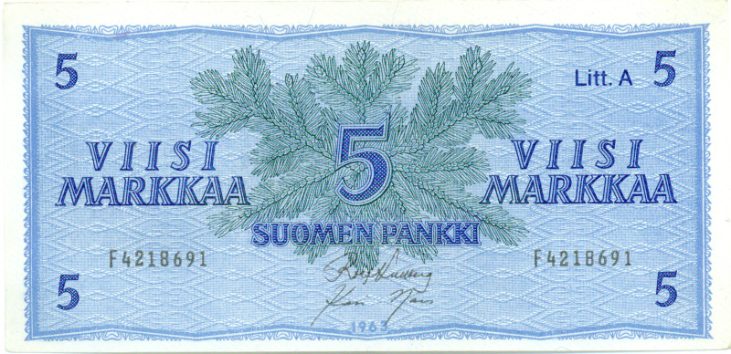 5 Markkaa 1963 Litt.A F4218691 kl.7